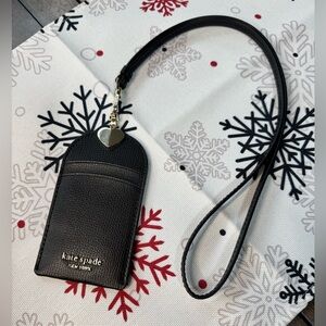 Kate Spade leather ID badge key card lanyard, black